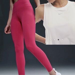 Nike Women's Vibrant Pink Leggings & drifit large top set